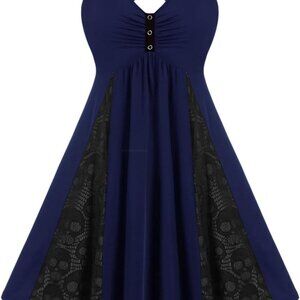 Plus Size Womens Gothic Vintage V-Neck Sleeveless Maxi Dress for Summer